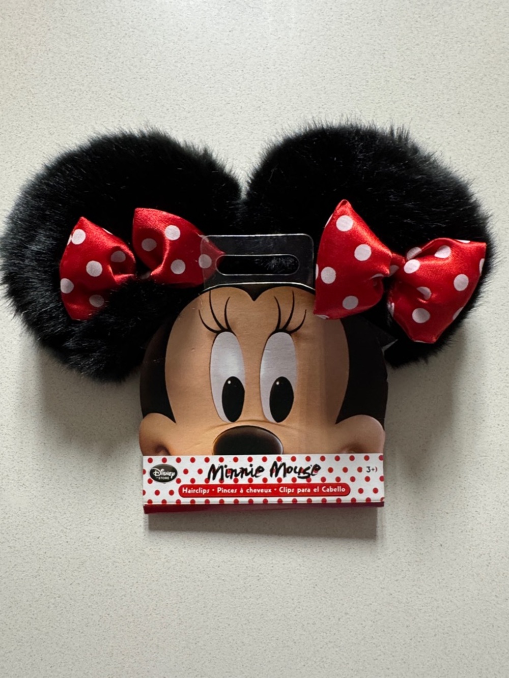 Disney Minnie Mouse Black Faux Fur Ear Hair Clips with Red Polka Dot Bows